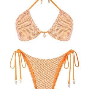 Zaful Orange Mesh Tie-Side Bikini with Shell Accents
